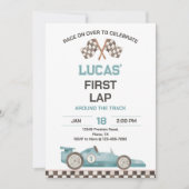 Race Car First Lap Around the Track Birthday Party Einladung (Vorderseite)