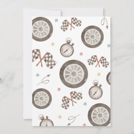 Race Car First Lap Around the Track Birthday Party Einladung (Rückseite)