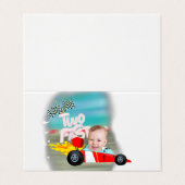 Race Car Food Label zwei Schnelle Geburtstage Visitenkarten (Außenseite Aufgefaltet)