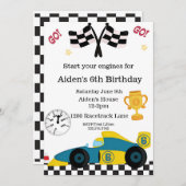 Race Car Geburtstag, 6. Geburtstag Einladung (Vorne/Hinten)