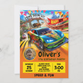 Race Car Geburtstagsfeier mit Foto Feiertagskarte (Vorderseite)