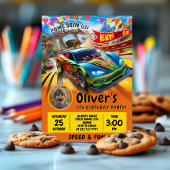 Race Car Geburtstagsfeier mit Foto Feiertagskarte