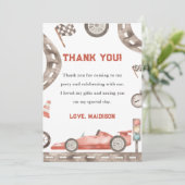 Race Car Geburtstagsparty Danke Karte (Stehend Vorderseite)