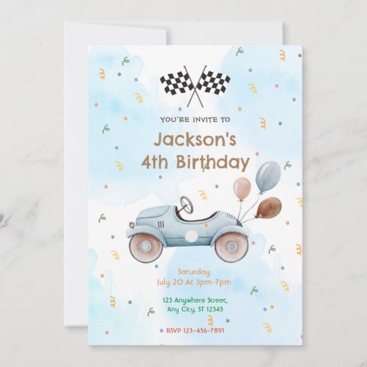 Race Car Geburtstagsparty Einladung (Vorderseite)