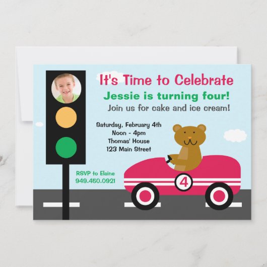 Race Car Geburtstagsparty Einladung (Vorderseite)