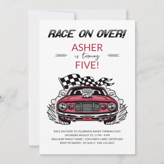 Race Car Geburtstagsparty Einladung (Vorderseite)