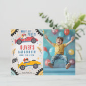 Race Car Geburtstagsparty, Kinderrennen Thema Einladung (Stehend Vorderseite)