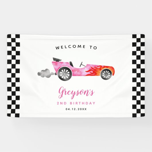 Race Car Girl Geburtstagsparty Willkommensbanner Banner (Horizontal)