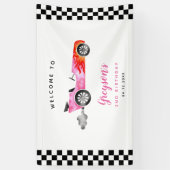 Race Car Girl Geburtstagsparty Willkommensbanner Banner (Vertikal)