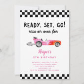 Race Car Girl Ready Set Go Birthday Party Einladung (Vorderseite)