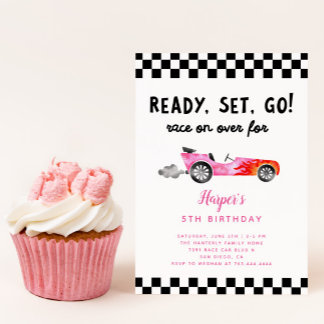 Race Car Girl Ready Set Go Birthday Party Einladung