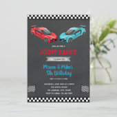 Race Car Joint Junge Geburtstag Einladung (Stehend Vorderseite)