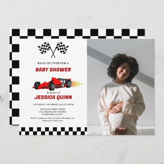 Race Car Junge Babydusche Einladung (Vorne/Hinten)
