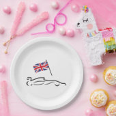 Race Car Line Zeichnend mit britischer Flagge Pappteller (Party)