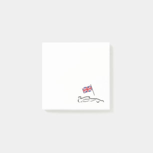 Race Car Line Zeichnend mit britischer Flagge Post-it Klebezettel