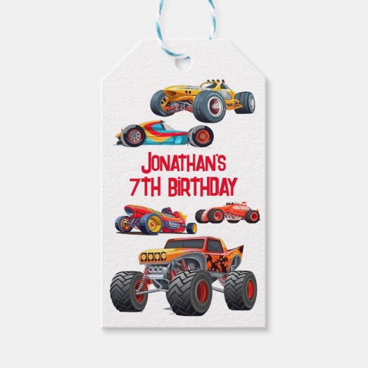 Race Car Monster LKWs Racing Birthday Geschenkanhänger (Vorderseite)