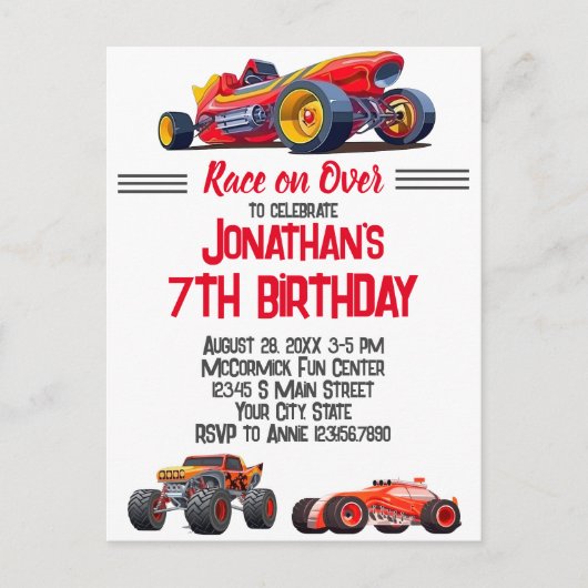 Race Car Monster LKWs Racing Birthday Postkarte (Vorderseite)