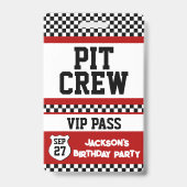 Race Car Pit Crew VIP Pass Kindergeburtstag Ausweis (Back)