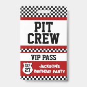 Race Car Pit Crew VIP Pass Kindergeburtstag Ausweis (Front)