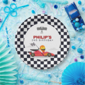 Race Car Race Birthday Party Checked Pappteller (Party)