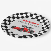 Race Car Race Birthday Party Checkered Paper Plate Pappteller (Schrägansicht)