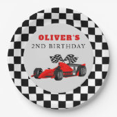 Race Car Race Birthday Party Checkered Paper Plate Pappteller (Vorderseite)