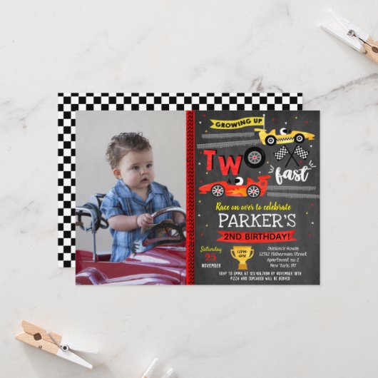 Race Car Racing 2 Fast 2. Geburtstag Einladungen (Vorderseite/Rückseite Beispiel)