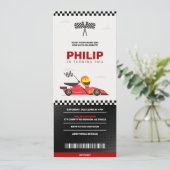 Race Car Racing Boy Birthday Party Ticket Einladung (Stehend Vorderseite)