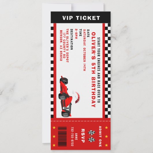 Race Car Racing Boy Birthday Party Ticket Einladung (Vorderseite)