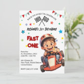 Race Car Racing Kid's Birthday Theme Einladung (Stehend Vorderseite)