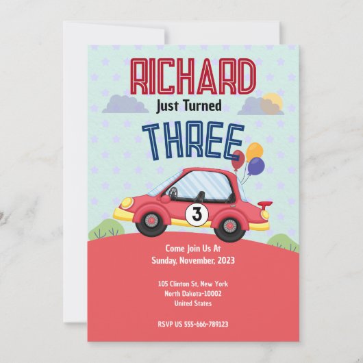 Race Car Racing Kindermädchen Einladung zum Geburt (Vorderseite)