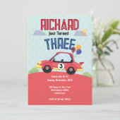 Race Car Racing Kindermädchen Einladung zum Geburt (Stehend Vorderseite)