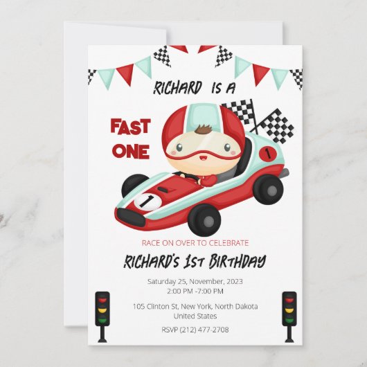 Race Car Racing Kindertheater Einladung (Vorderseite)