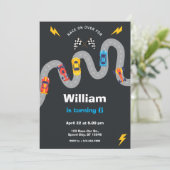 Race Car Rally Birthday Party Einladung (Stehend Vorderseite)