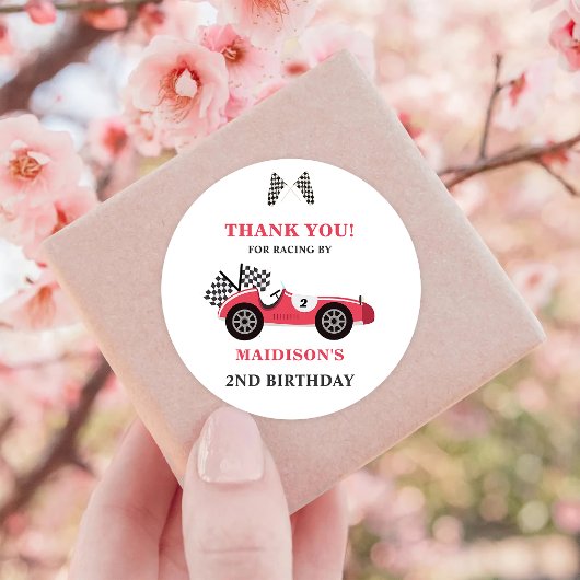 Race Car Red Birthday Party Runder Aufkleber