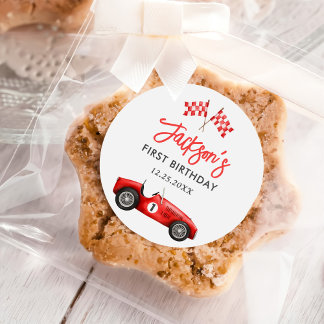 Race Car Red Racing Boy 1. Geburtstag Runder Aufkleber