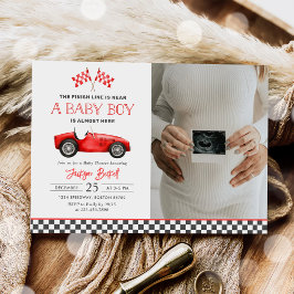 Race Car Red Racing Boy Baby Dusche Foto Einladung