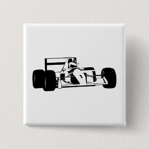 Race Car Silhouette black and white Button