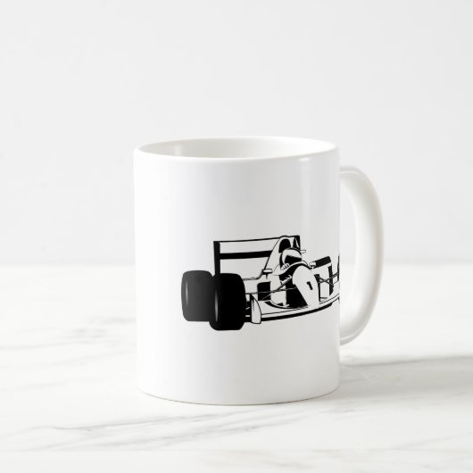 Race Car Silhouette schwarz-weiß Kaffeetasse (VorderseiteRechts)
