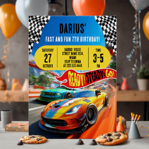 Race Car Speed Geburtstagsparty Einladung