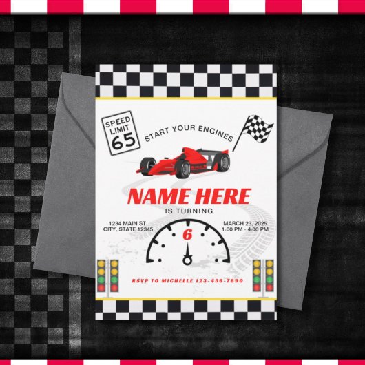 Race Car Speedway Checkered Birthday Einladung