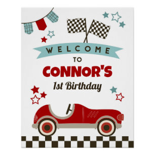 Race Car Thema Begrüßungszeichen Poster