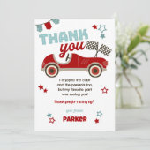 Race Car Thema Dankeschön Karte (Stehend Vorderseite)