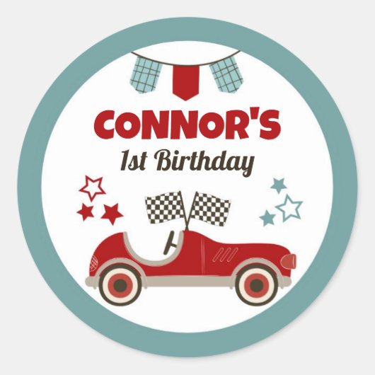 Race Car Thema Runder Aufkleber (Vorderseite)