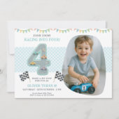 Race Car Theme 4th Birthday Party Einladung (Vorderseite)