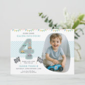 Race Car Theme 4th Birthday Party Einladung (Stehend Vorderseite)