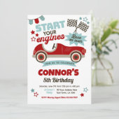 Race Car Themed Party Einladung (Stehend Vorderseite)