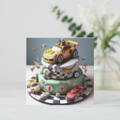 RACE CAR THEMIERTER KINDERGEBURTSTAG CAKE KARTE (Stehend Vorderseite)