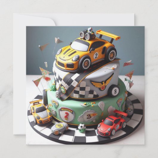 RACE CAR THEMIERTER KINDERGEBURTSTAG CAKE KARTE (Vorderseite)