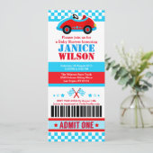 Race Car Ticket Pass Kinderdusche Party Einladung (Stehend Vorderseite)